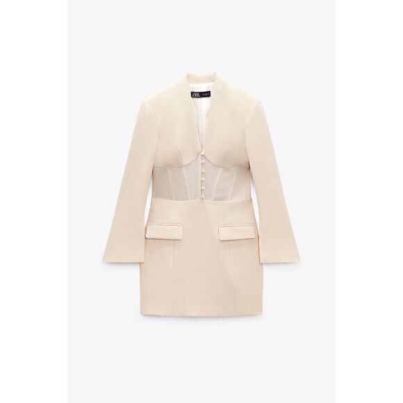 ZARA CORSET BLAZER DRESS BEIGE - Picture 12 of 17
